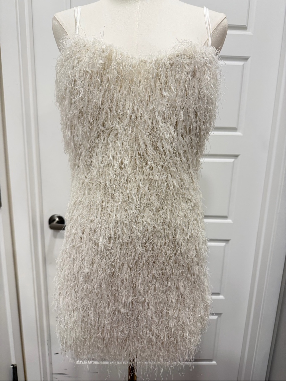 ZARA ZW COLLECTION GLAMOUR WHITE FRINGED MINI DRESS WITH METALLIC THREAD NWT - Picture 4 of 6